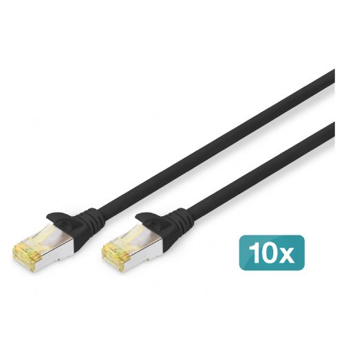 DIGITUS CAT 6A S/FTP patch kabel, 10 kosov, 0,5 m, črne barve