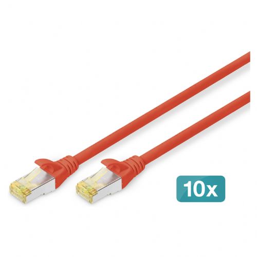 DIGITUS CAT 6A S/FTP patch kabel, 10 kosov, 3 m, rdeč