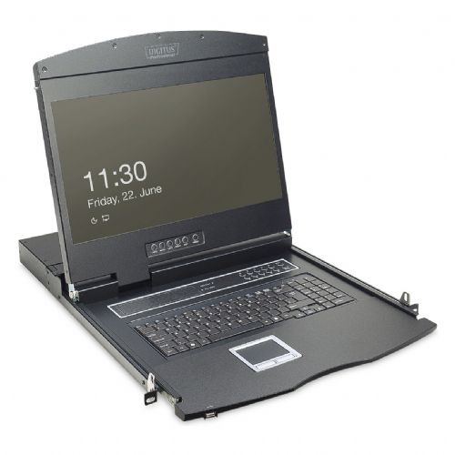 DIGITUS Modularna konzola 19" TFT, 8-port KVM in sledilna ploščica, ameriška
