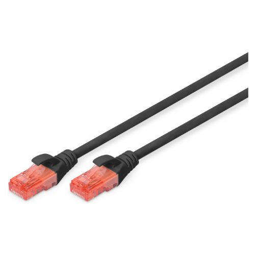 DIGITUS patch kabel Cat6 U/UTP 2xRJ45 0,5 m črne barve, zaščitna ročica, polietilenska vrečka