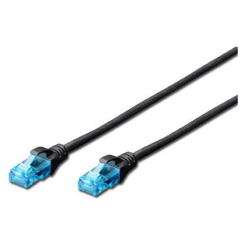 DIGITUS patch kabel RJ45 U/UTP Cat5e 1,00 m črne barve, zaščitna ročica, polietilenska vrečka