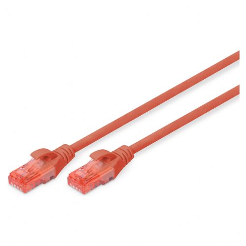 DIGITUS patch kabel RJ45 U/UTP Cat6 2,00 m rdeča ročica zaščitna vrečka iz polietilenske vrečke