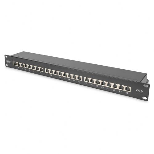 DIGITUS Patch Panel 1U 24-port Cat6a oklopljen črne barve