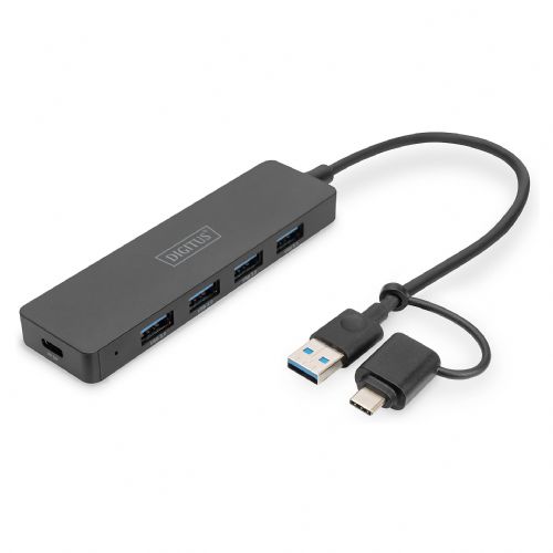 DIGITUS USB 3.0 Hub 4-port Slim, USB-C adapter 0,2m kabel