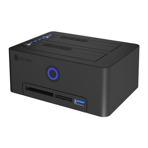 Docking postaja za prenosnike Icy Box IB-1233CL-CR USB 3.2, čitalnik SD/CF kartic, kloniranje diskov, LED indikator, črna