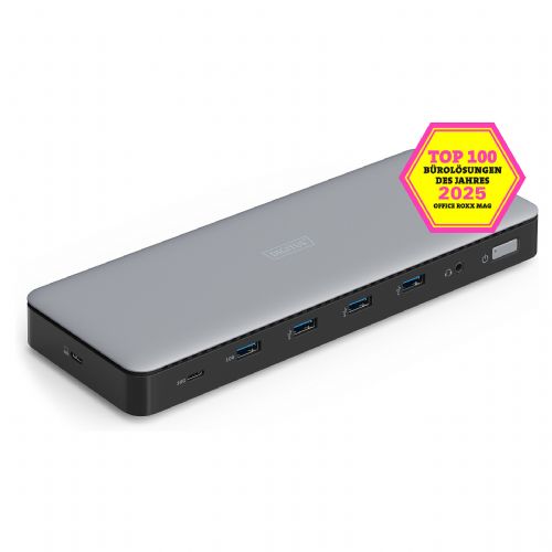 Priklopna postaja USB-C->HDMI, DP, USB A, USB C, RJ45, DC, zvočna siva
