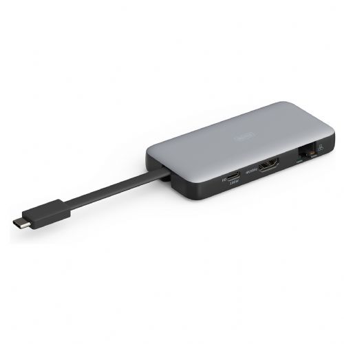 Priklopna postaja USB-C->HDMI, USB 3.2, RJ45, SD, MicroSD, PD srebrna