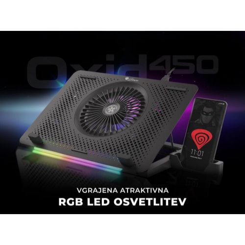 Hladilno stojalo / podstavek za prenosnike GENESIS OXID 450 do 15.6'', nastavljiv kot, RGB LED osvetlitev