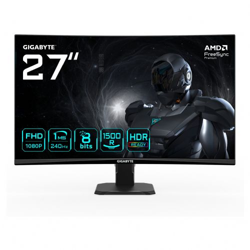 Monitor Gigabyte GS27FC2 (68,6 cm (27"), črna, FullHD, VA, ukrivljen, HDR-Ready, 240Hz panel)