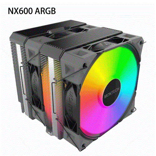 Hladilnik za računalnike Montech NX600 ARGB, dvojni stolp, 2x 120 mm ventilator, LED RGB, aluminij in baker