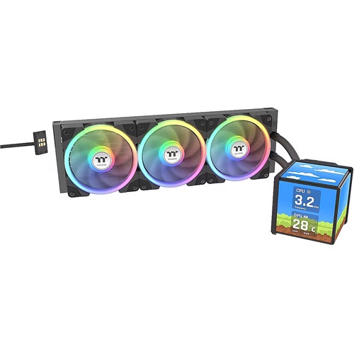 Hladilnik za računalnike Thermaltake Minecube 360 Ultra ARGB, 360 W TDP, 3x 120 mm ventilatorji, ARGB osvetlitev, TFT-LCD zaslon, kompatibilen z Intel/AMD