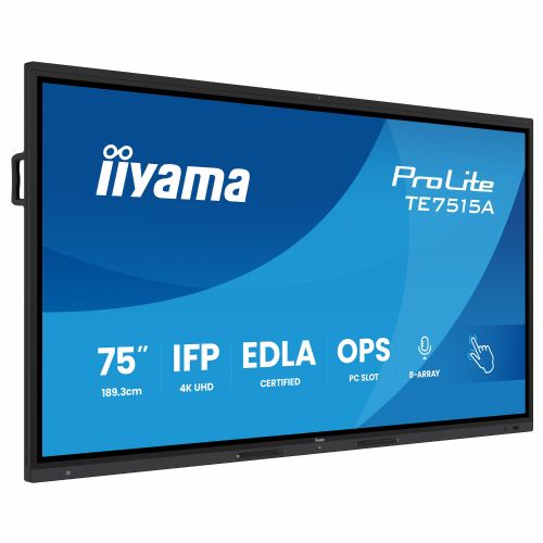Interaktivni zaslon Iiyama TE7515A-B2AG 75", 4K UHD, 40-točkovni dotik, Android 14, Wi-Fi 6E