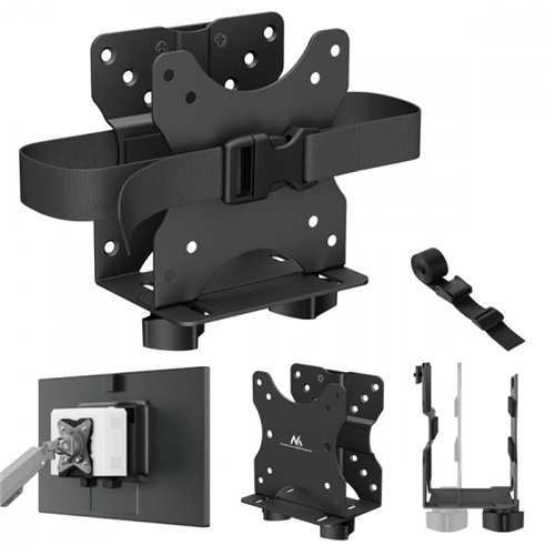 Nosilec za mini PC Maclean MC-115B, VESA 50x50–100x100, nosilnost 5 kg, nastavljiva globina, črne barve