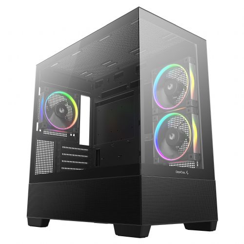 Ohišje za računalnike DeepCool CG380 3F, Midi Tower, kaljeno steklo, 3x ARGB ventilatorji, črna