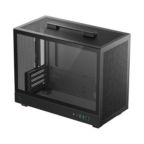 Računalniško ohišje DeepCool CH160 PLUS, Mini-ITX/Micro-ATX, kaljeno steklo, podpora 240 mm AIO, črne barve
