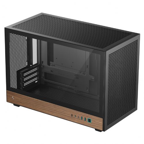Ohišje za računalnike DeepCool CH260 LES mikro stolp, kaljeno steklo, črna/lesena, micro ATX/Mini-ITX, USB-C