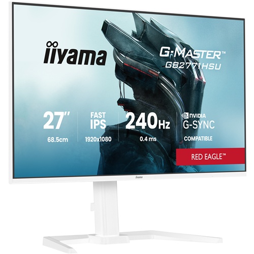 Monitor Iiyama G-MASTER GB2771HSU-W1 27" bel, Fast-IPS, FullHD, 240 Hz, G-Sync, USB-vozlišče