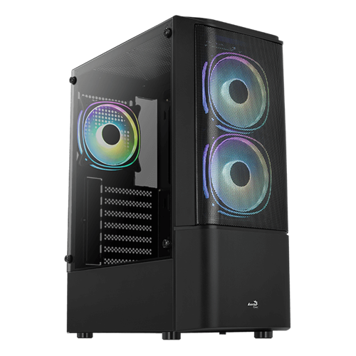 Ohišje za računalnik Aerocool Quantum Mesh-G-BK-v3 (črno/sivo, stranska plošča iz kaljenega stekla)