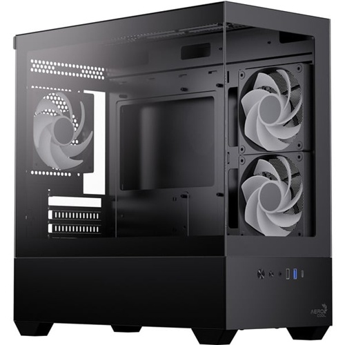 Ohišje za računalnike Aerocool P300D-G-BK-v1 mini stolp, kaljeno steklo, micro-ATX, 3x ARGB ventilator, USB-C