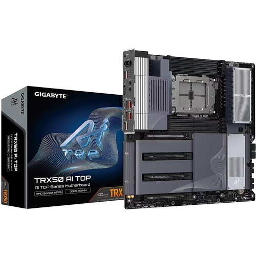 Osnovna plošča Gigabyte TRX50 AI TOP sTR5, DDR5, E-ATX, Wi-Fi 7, srebrna/črna