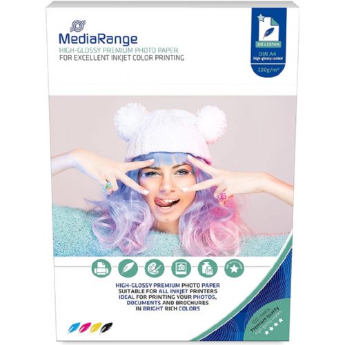 Papir foto glossy ink jet a4 mediarange 220g 1/100 mrink103