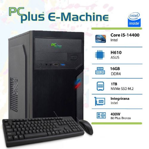 Računalnik PCPLUS E-machine i5-14400 16GB 1TB NVMe SSD + miška in tipkovnica