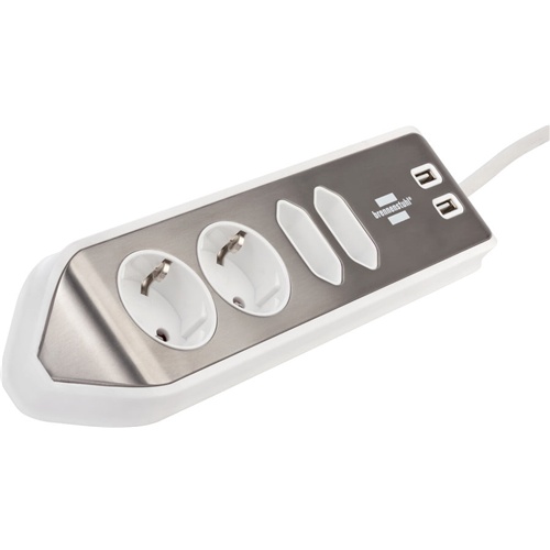 Podaljšek Brennenstuhl Style kotni, 4 vtičnice, nerjaveče jeklo, 2x USB, 2 m