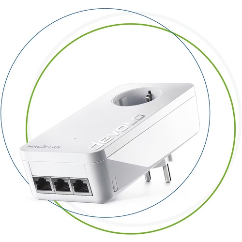 Podaljševalec signala Devolo Magic 2 LAN trojni + enojni, 2400 Mbit/s, 3x RJ-45, AES 128-bit, ločena vtičnica, samodejni MDI/MDIX