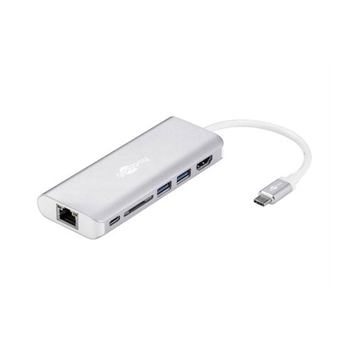 Priklopna postaja Goobay USB-C Multiport Adapter HDMI USB CR RJ45 PD, aluminij