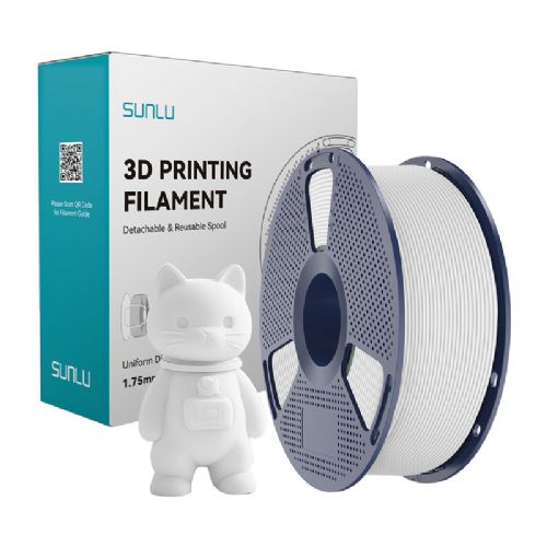 Filament za 3D tiskanje Sunlu PLA MW bela, mat površina, premer 1,75 mm, biorazgradljiv, visoka natančnost, 1 kg