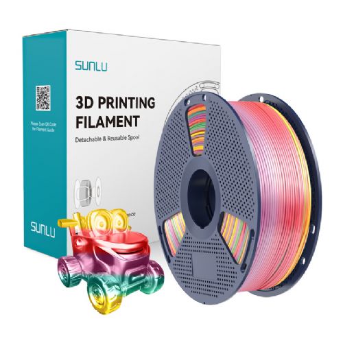 Filament za 3D tiskanje Sunlu PLA+ Silk Rainbow, 1,75 mm, mavrični preliv, svilnat zaključek, visoka združljivost, 1 kg