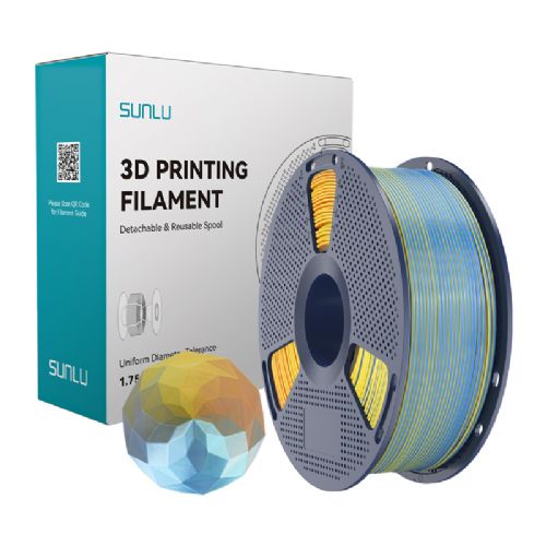 Filament za 3D tiskanje Sunlu PLA+ Svila FC Modro-vijolično-oranžno-rumeno, večbarven, svilnat sijaj, večja trdnost, gladek zaključek, kompatibilen s FDM tiskalniki