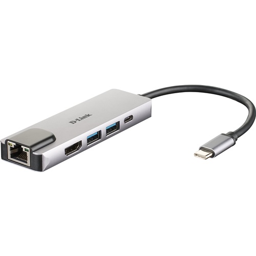 USB hub D-Link DUB-M520 USB-C, z Ethernetom in napajanjem, srebrna