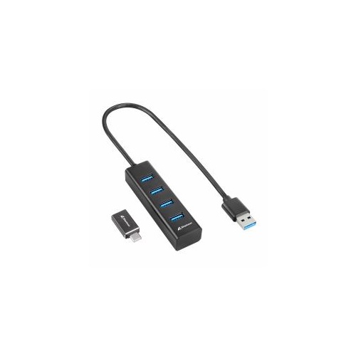 USB hub Sharkoon USB 3.2 Gen 1, 4-vhodi, črna