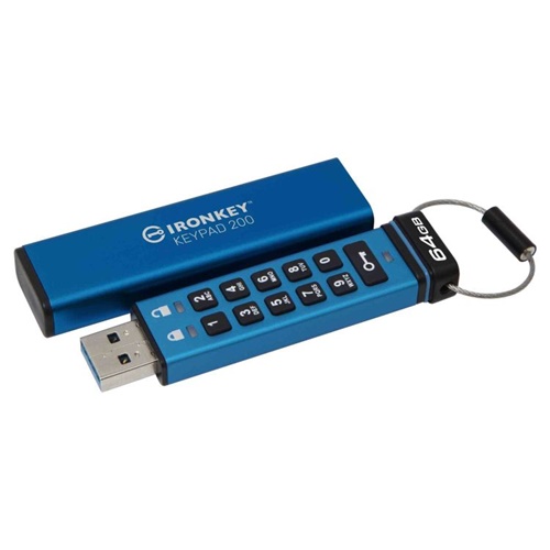USB Kingston IronKey Keypad 200 32GB, USB-A 3.2, modra/črna