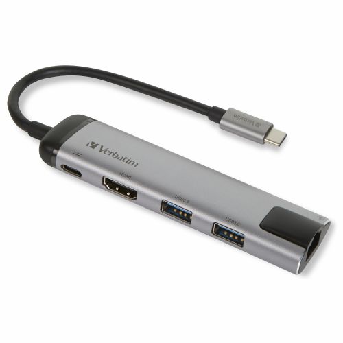 USB-C vozlišče 5 vrat > 2xUSB 3.0/USB-C/HDMI/Ethernet pasivno Verbatim črno-sivo