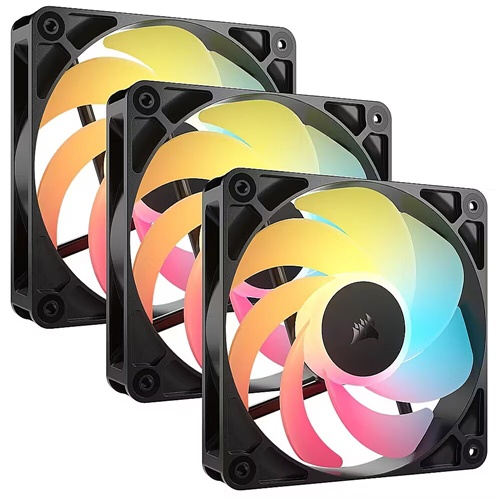 Ventilator za računalnike Corsair RS120-R ARGB 120 mm, obrnjen rotor, PWM, 8x RGB LED, 3-pack, črna