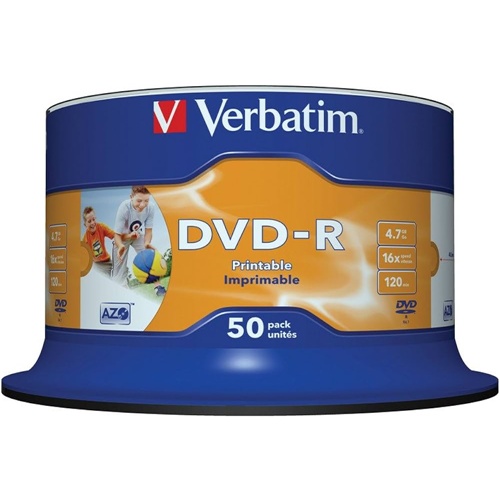 Verbatim 43533 DVD-R 4.7GB 16x Printable 50 Pack Spindle