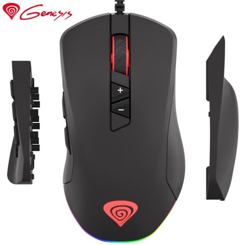 Profesionalna gaming optična miškaGENESIS XENON 770, , RGB osvetlitev, 14 prog. tipk, 10200dpi, kabel 1.8m