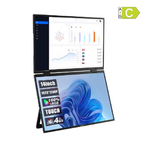 Monitor Zeuslap Z14W prenosni, 2× 14" zaslona na dotik, IPS, WUXGA 1920×1200, 100% sRGB