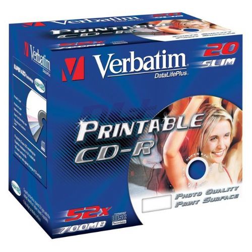 MEDIJ CD-R VERBATIM 20PK printable ozke škatlice (43424)