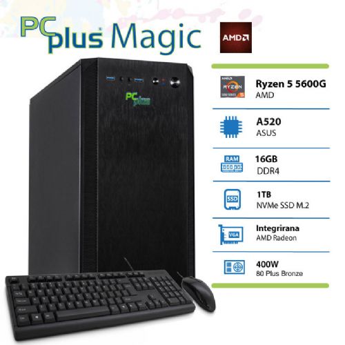Računalnik PCPLUS Magic AMD Ryzen 5 5600G 16GB 1TB NVMe SSD miška in tipkovnica | Enaa
