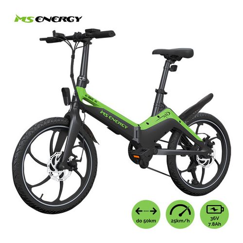 Električno kolo MS ENERGY i10, zložljivo, 20" pnevmatike, 250W motor, 6 prestav Shimano, do 50km, do 25km/h, 36V 7.8Ah baterija, črno zelen
