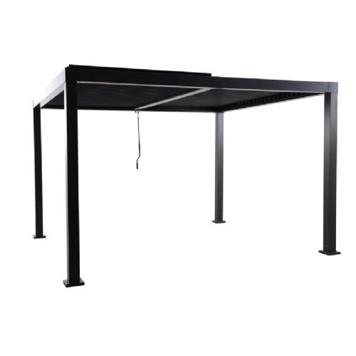 Bioklimatska pergola Naterial Clima, 358 × 313 cm, aluminijasta konstrukcija, nastavljive lamele, temno sive barve