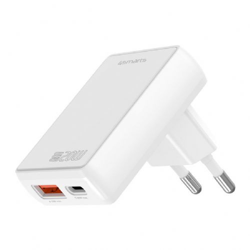 4smarts omrežni polnilnik FlatPlug Duos 20W GaN 1C+1A, bel