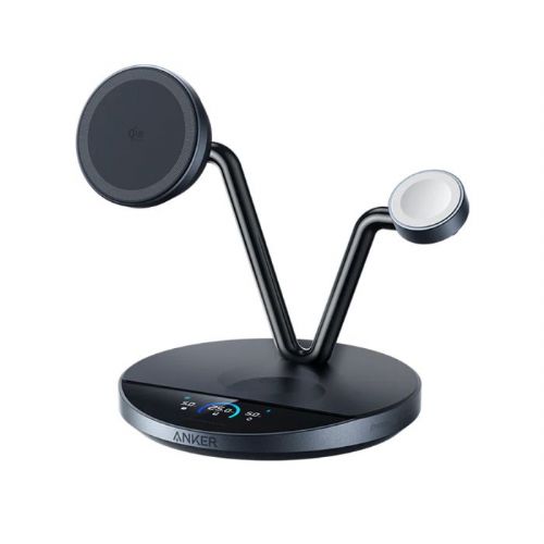 Brezžični polnilec za pametne telefone in pametne ure Anker Prime MagGo 3v1, 25 W ultra hitro brezžično polnjenje, TEC aktivno hlajenje, prikaz polnjenja v živo, 3 načini delovanja, NFC/Bluetooth povezava