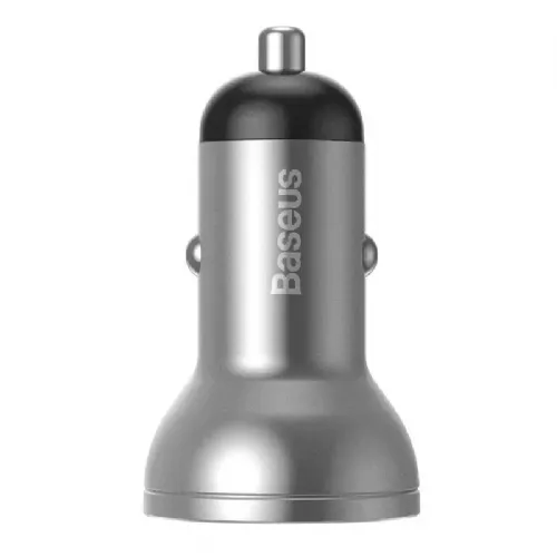 Baseus avtopolnilec z zaslonom, 2x USB, 4.8A, 24W (srebrn)