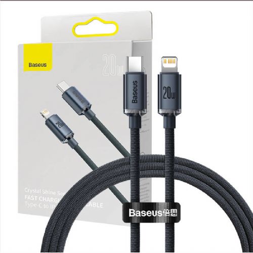 Baseus Crystal kabel USB-C na Lightning, 20W, PD, 1,2 m (črn)