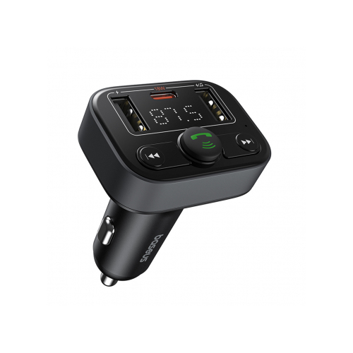 FM oddajnik in avtopolnilec Baseus FM2, Bluetooth 5.0, prostoročno telefoniranje, 2× USB-A + USB-C 18 W, črn