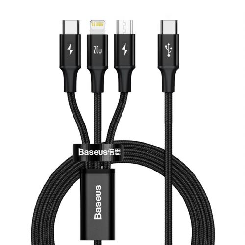 Baseus Rapid Series 3-v-1 kabel USB-C Za M+L+T 20W 1,5m Črna